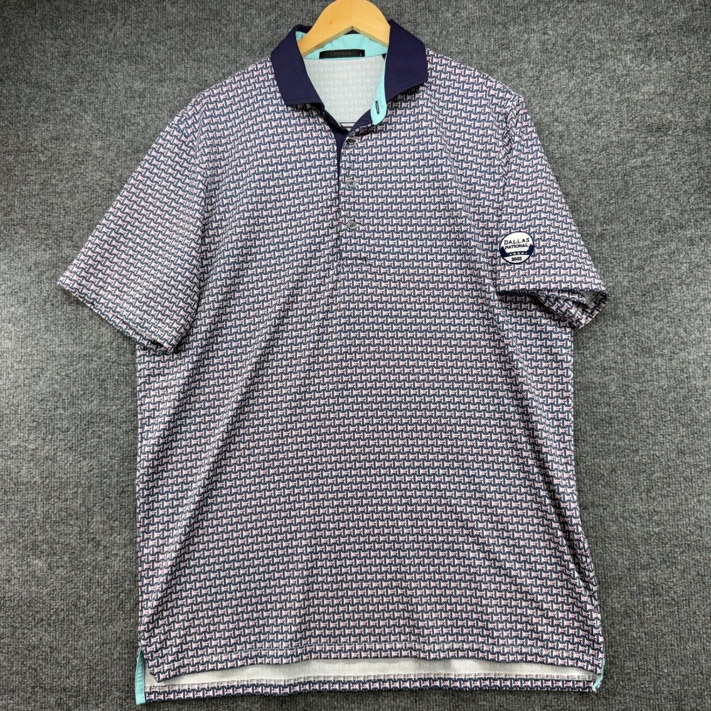 Greyson‎ Dallas National 2002 Golf Polo Mens Large Navy Geometric Monogram Print